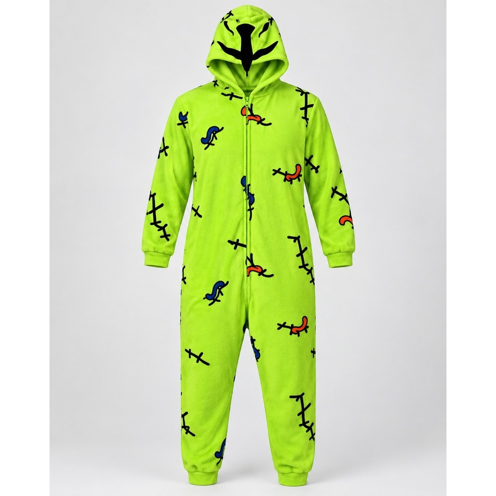 Disney Nightmare Before Christmas Oogie Boogie Neon Green Hooded Union Suit OSFM